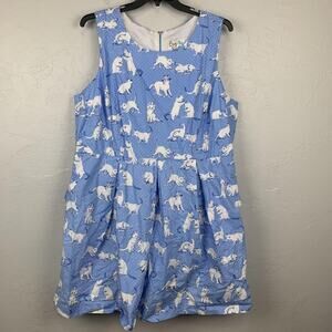 Bea & Dot ModCloth Dress Womens 4X Blue Cat Print Fit & Flare Pockets